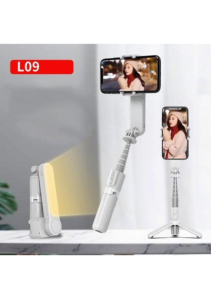 Beyaz Yeni L09 Gimbal Sabitleyici Selfie Çubuk Tripod Dolgu Işığı ile Bluetooth Uzaktan Cep Telefonu Xiaomi Huaweı Ios Akıllı Telefon (Yurt Dışından)