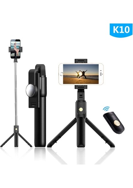 Siyah Aynalı 3'ü 1 Arada Kablosuz Bluetooth Selfie Çubuğu Katlanabilir Deklanşörlü El Tipi Selfie Çubuğu Tripod Canlı Tiktok Yayını (Yurt Dışından)