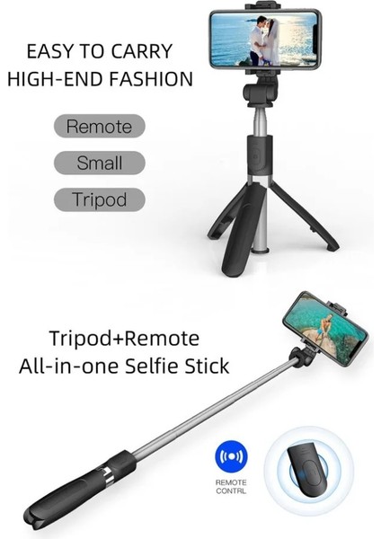 Siyah Aynalı 3'ü 1 Arada Kablosuz Bluetooth Selfie Çubuğu Katlanabilir Deklanşörlü El Tipi Selfie Çubuğu Tripod Canlı Tiktok Yayını (Yurt Dışından) modelleri