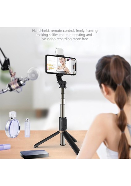 Siyah Q03S Q03S Yeni Kablosuz Bluetooth Selfie Çubuğu Katlanabilir El Monopod LED Işık Uzaktan Deklanşör ile Genişletilebilir Tripod (Yurt Dışından)