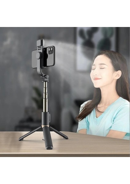 Siyah Q03S Q03S Yeni Kablosuz Bluetooth Selfie Çubuğu Katlanabilir El Monopod LED Işık Uzaktan Deklanşör ile Genişletilebilir Tripod (Yurt Dışından)