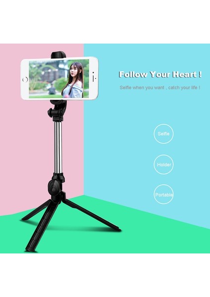 Siyah Kablosuz Bluetooth Selfie Çubuk Tripod iPhone Huawei Samsung Android Mobil Monopod Selfie Çubuk Deklanşör Için Uzaktan Kumanda ile (Yurt Dışından)