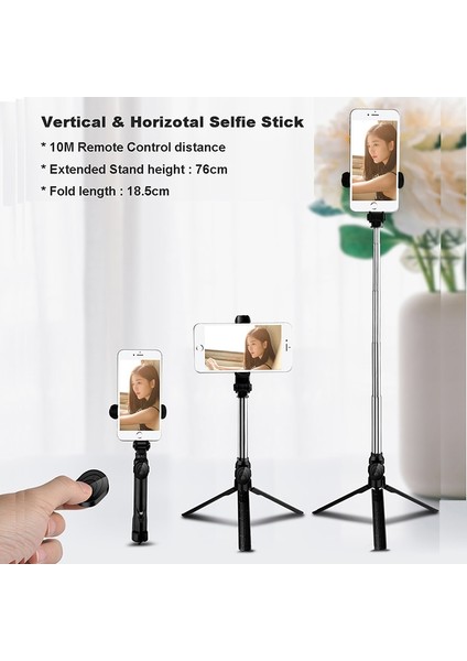 Siyah Kablosuz Bluetooth Selfie Çubuk Tripod iPhone Huawei Samsung Android Mobil Monopod Selfie Çubuk Deklanşör Için Uzaktan Kumanda ile (Yurt Dışından)