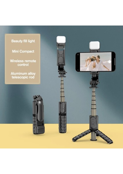 Beyaz Dolgu Işığı Q10 Cep Selfie Çubuğu Evrensel Bluetooth Uzaktan Kumanda Mini Taşınabilir Masaüstü Cep Telefonu Braketi Alüminyum Alaşımlı Direk (Yurt Dışından)