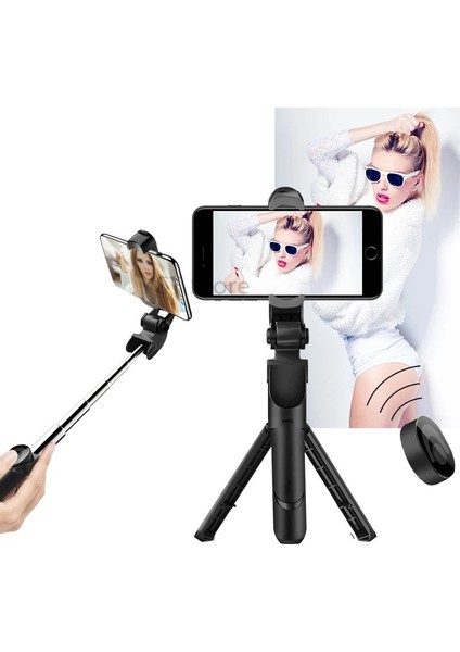 Siyah Beyaz 3 In 1 Selfie Sopa Telefon Tripod Uzatılabilir Monopod Telefon Tutucu Akıllı Telefon Selfie Sopa Için Bluetooth Uyumlu Uzaktan Kumanda (Yurt Dışından)