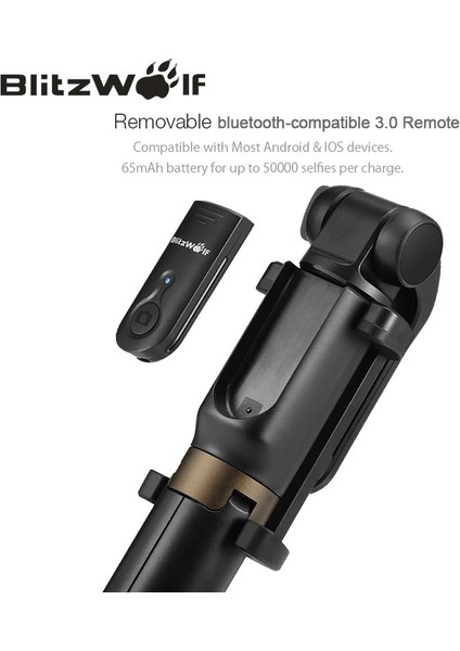 Siyah Blitzwolf Bs3 Bluetooth Uyumlu Özçekim Çubuğu Tripod Uzatılabilir Katlanabilir Monopod Kablosuz Özçekim Çubuğu iPhone Için Xiaomi (Yurt Dışından)
