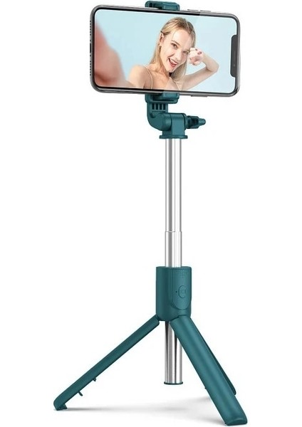Sty A LED Yeşil Tripodlu Selfie Çubuğu LED Lambalı Halka Işık Cep Telefonu Standı Tutucu Akıllı Telefon Bluetooth Monopod Kablosuz Teleskopik (Yurt Dışından)