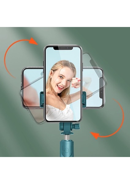 Sty A LED Yeşil Tripodlu Selfie Çubuğu LED Lambalı Halka Işık Cep Telefonu Standı Tutucu Akıllı Telefon Bluetooth Monopod Kablosuz Teleskopik (Yurt Dışından)