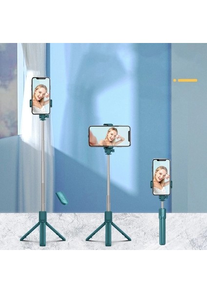 Sty A LED Yeşil Tripodlu Selfie Çubuğu LED Lambalı Halka Işık Cep Telefonu Standı Tutucu Akıllı Telefon Bluetooth Monopod Kablosuz Teleskopik (Yurt Dışından)