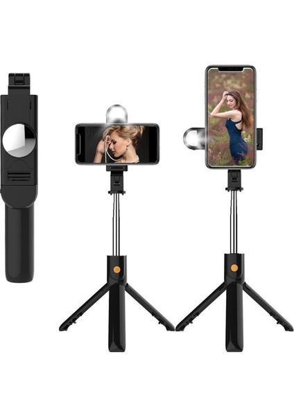 Siyah Yenı Selfie Sopa Bluetooth Uyumlu Dolgu Işık Halkası Tripod Katlanabilir Monopodlar Evrensel Cep Telefonu Braketi El Gimbal (Yurt Dışından)