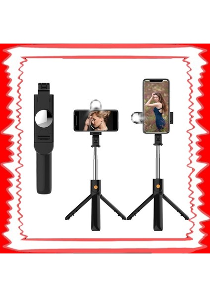 Siyah Yenı Selfie Sopa Bluetooth Uyumlu Dolgu Işık Halkası Tripod Katlanabilir Monopodlar Evrensel Cep Telefonu Braketi El Gimbal (Yurt Dışından) fiyatları