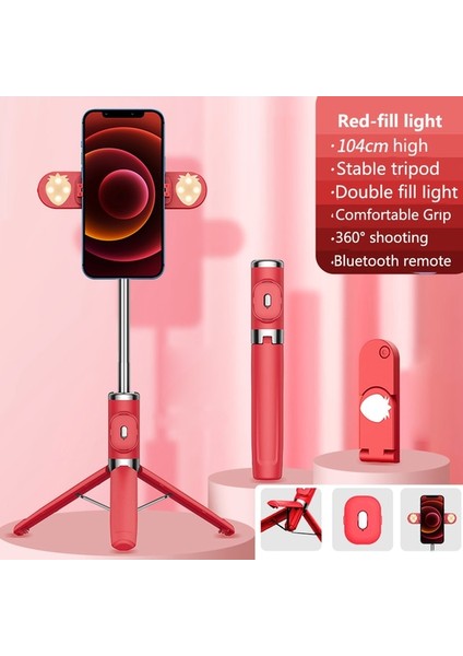 Kırmızı Işıklı Bluetooth El Akıllı Telefon Sabitleyici Cep Telefonu Selfie Sopa Dolgu Işığı Tutucu Tripod iPhone Huawei Xiaomi Için (Yurt Dışından)