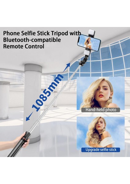 Siyah Güçlü Evrensel Selfie Çubuğu Çift Dolgu Işıkları Bluetooth Uyumlu Uzaktan Fotoğraf Sahne ile Cep Telefonu Selfie Tripod (Yurt Dışından)