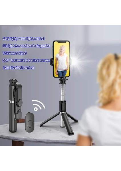 Beyaz Selfie Çubuğu Akıllı Telefon Bluetooth Tripod Selfie Çubuğu LED Işık Mini Telefon Standı 360 Gimbal Sabitleyici Fotoğrafçılık Cep Cep Telefonu Için (Yurt Dışından) fiyatları