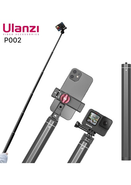 Siyah Ulanzi P002 1600MM Uzatılabilir El Metal Selfie Sopa Teleskop Direği Gopro Aksiyon Kameraları Akıllı Telefonlar Selfie Aksesuarı (Yurt Dışından) fiyatları