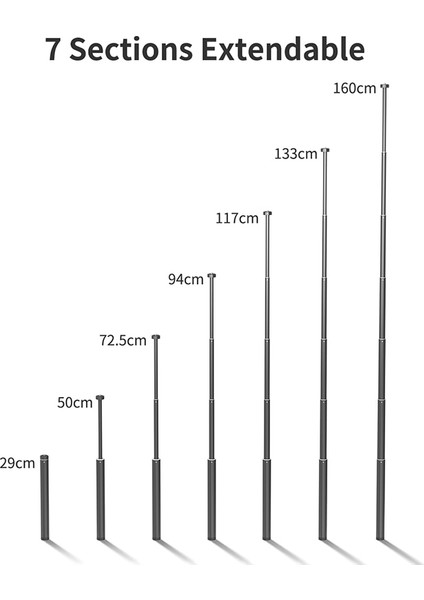 Siyah Ulanzi P002 1600MM Uzatılabilir El Metal Selfie Sopa Teleskop Direği Gopro Aksiyon Kameraları Akıllı Telefonlar Selfie Aksesuarı (Yurt Dışından) fırsatları