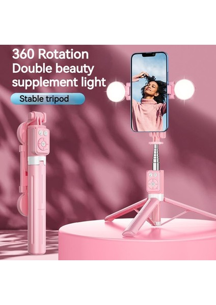 Iki Dolgu Işığı ile Bluetooth Kablosuz Selfie Çubuğu Taşınabilir Halka Doldurma Işığı Katlanır Telefon Standı Iphone Xiaomi Makyaj Video Canlı Işkembe Selfie (Yurt Dışından) fiyatları