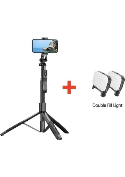 Siyah Dolgu Işığı Fangtuosı 2023 Yenı Büyük Boy Bluetooth Selfie Çubuk Tripod Bluetooth Deklanşör ile Alüminyum Alaşımlı Monopod iphone Için (Yurt Dışından)