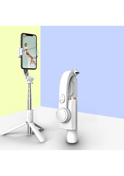 Beyaz El Gimbal Sabitleyici 1 Eksenli Bluetooth Deklanşör Selfie Sopa Tripod Akıllı Telefon Eylem Kamera Video Kayıt Vlog Canlı (Yurt Dışından)