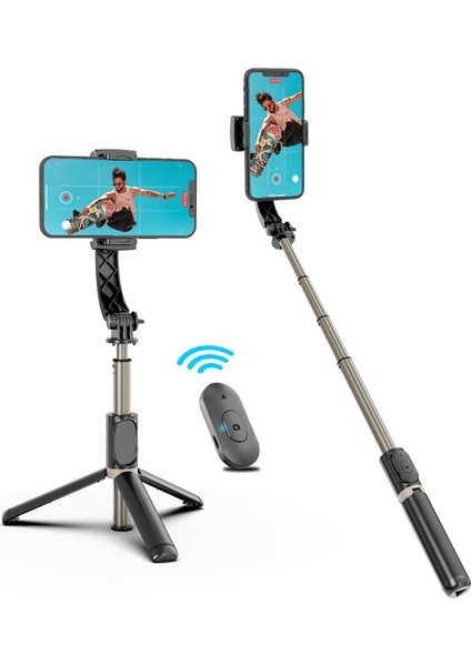 Beyaz El Gimbal Sabitleyici 1 Eksenli Bluetooth Deklanşör Selfie Sopa Tripod Akıllı Telefon Eylem Kamera Video Kayıt Vlog Canlı (Yurt Dışından)