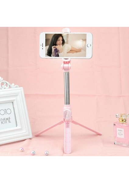 Pembe Selfie Sopa Tripod Bluetooth Uzatılabilir El Sopa Telefon Tutucu Standları Uzaktan Kumanda ile Cep Telefonu Aksesuarı (Yurt Dışından)