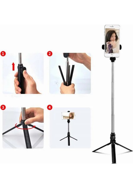 Pembe Selfie Sopa Tripod Bluetooth Uzatılabilir El Sopa Telefon Tutucu Standları Uzaktan Kumanda ile Cep Telefonu Aksesuarı (Yurt Dışından) fırsatları