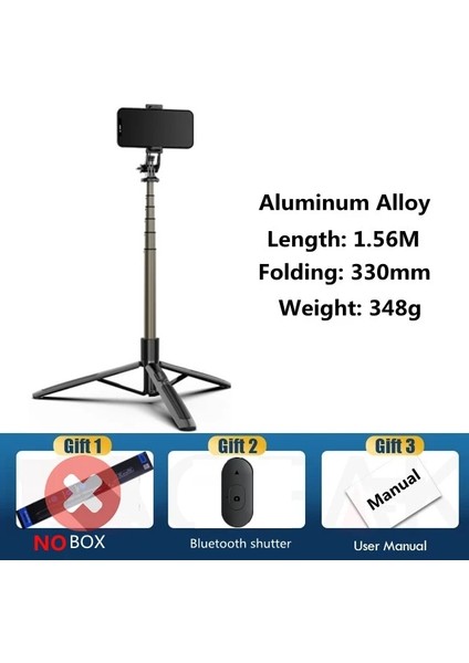No Box Alüminyum Alaşımlı Bluetooth Uyumlu Selfie Çubuğu Tripod Katlanabilir Monopod, Aksiyon Kameraları Akıllı Telefonlar Için Iki LED Dolgu Işığı ile (Yurt Dışından)