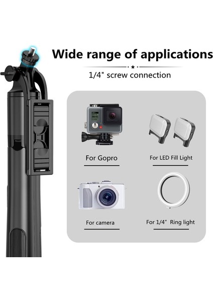 No Box Alüminyum Alaşımlı Bluetooth Uyumlu Selfie Çubuğu Tripod Katlanabilir Monopod, Aksiyon Kameraları Akıllı Telefonlar Için Iki LED Dolgu Işığı ile (Yurt Dışından)