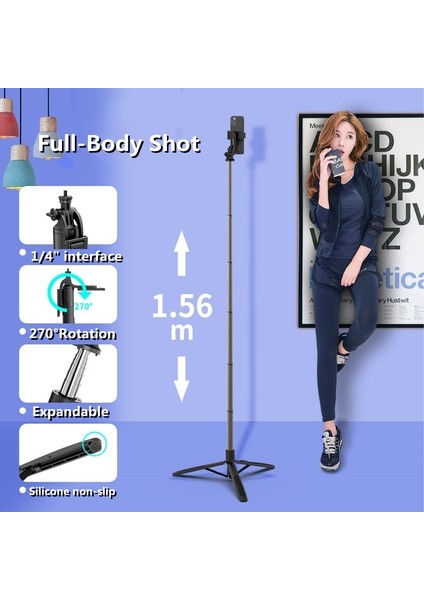 No Box Alüminyum Alaşımlı Bluetooth Uyumlu Selfie Çubuğu Tripod Katlanabilir Monopod, Aksiyon Kameraları Akıllı Telefonlar Için Iki LED Dolgu Işığı ile (Yurt Dışından)