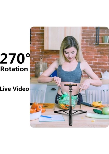 No Box Alüminyum Alaşımlı Bluetooth Uyumlu Selfie Çubuğu Tripod Katlanabilir Monopod, Aksiyon Kameraları Akıllı Telefonlar Için Iki LED Dolgu Işığı ile (Yurt Dışından)