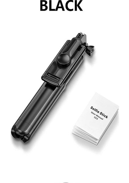 Siyah Taşınabilir Tripod Selfie Sopa iphone Samsung Fotoğraf Çekme Canlı Yayın Şarj Edilebilir Bluetooth Uzaktan Kumanda Tripod Standı Kutup (Yurt Dışından)