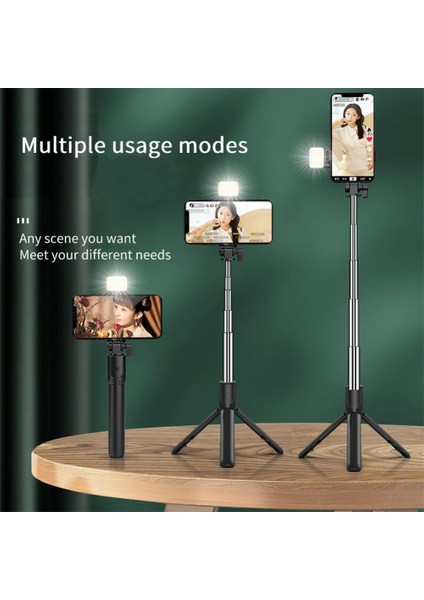R1 Siyah Ryra Kablosuz Selfie Çubuğu Mini Tripod Ios Android Telefon Canlı Yayın Için Dolgu Işığı ile Uzatılabilir Uzaktan Deklanşör (Yurt Dışından)