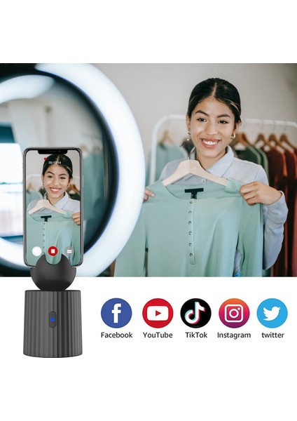 Siyah Halka Işık Şarj Edilebilir Akıllı Selfie Çubuğu Tripod, 360° Otomatik Yüz Takip Telefon Tutucu Kamera Tripod Tutucu Akıllı Çekim Telefon Bağlantısı (Yurt Dışından) modelleri