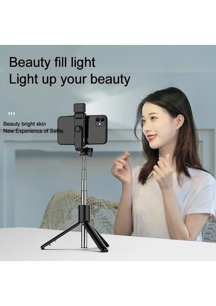 Açık Beyaz Selfie Çubuğu Tripod Lambalı LED Halka Işık Telefon Mobil Cep Tutucu Standı Akıllı Telefon Monopod Bluetooth Teleskopik Selfy (Yurt Dışından) modelleri
