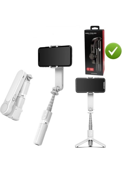 Paket ile 3ın1 Bluetooth Uyumlu Selfie Çubuğu 360 Döndürme El Gimbal Sabitleyici Dolgu Işığı Tripod iPhone 12 Samsung Video Vlog (Yurt Dışından)