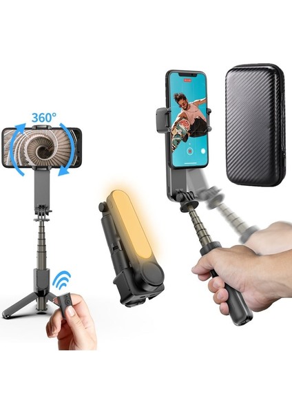 Paket ile 3ın1 Bluetooth Uyumlu Selfie Çubuğu 360 Döndürme El Gimbal Sabitleyici Dolgu Işığı Tripod iPhone 12 Samsung Video Vlog (Yurt Dışından) indirimleri