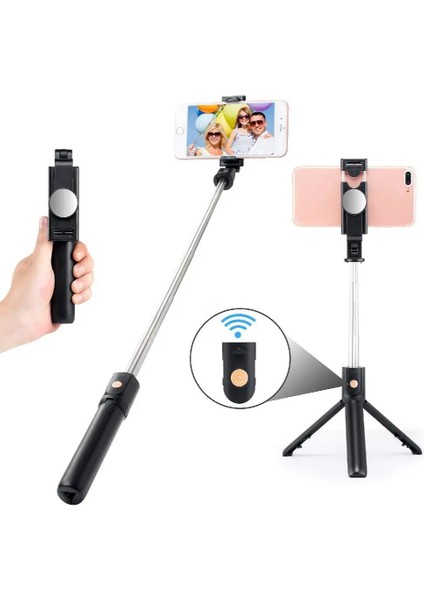 Yiwa K10 Selfie Çubuğu Tripod Standı Tutucu Bluetooth Uzaktan ile Uzatılabilir 360 Derece Dönebilen Telefon Tutucu R30 (Yurt Dışından)