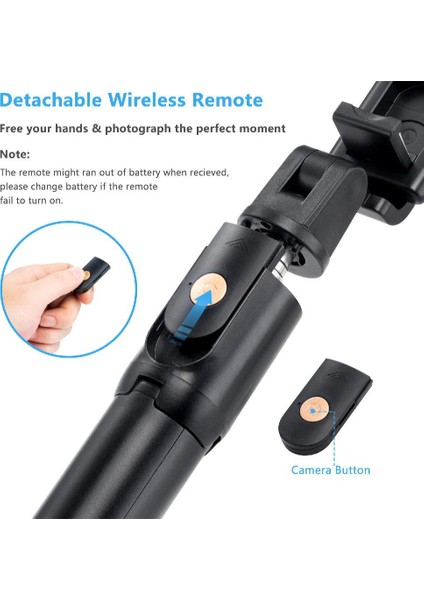 Yiwa K10 Selfie Çubuğu Tripod Standı Tutucu Bluetooth Uzaktan ile Uzatılabilir 360 Derece Dönebilen Telefon Tutucu R30 (Yurt Dışından) modelleri