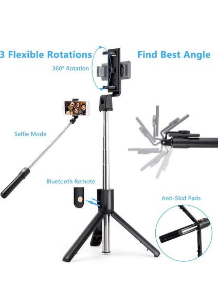 Yiwa K10 Selfie Çubuğu Tripod Standı Tutucu Bluetooth Uzaktan ile Uzatılabilir 360 Derece Dönebilen Telefon Tutucu R30 (Yurt Dışından) fırsatları