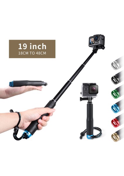 Siyah Lightdow 19 "inç Uzatılabilir Kutup Selfie Çubuğu El Monopod Gopro 2 3 3+ 4 5 6 7 8 9 10 Sjcam Kameralar Için Montaj Adaptörü ile (Yurt Dışından)