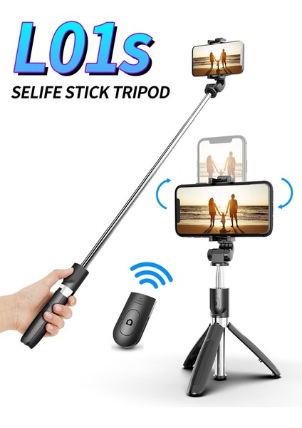 Siyah L01S Tripodlu Bluetooth Selfie Çubuğu Plastik Alaşım Kendinden Yapışkanlı Selfie Çubuğu Telefon Akıllı Telefon Iphone Samsung Huawei Için Selfie Çubuğu (Yurt Dışından) fiyatları