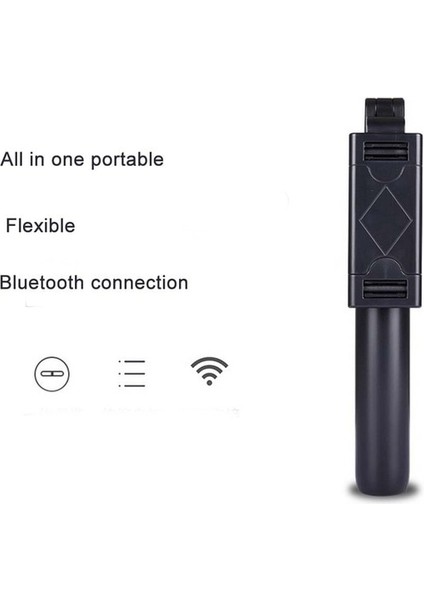 Siyah Kablosuz Bluetooth Selfie Çubuğu Katlanabilir Mini Tripod, Ios Android Için Uzaktan Kumanda ile 270 ° Döndürme Telefon Standı Tutucu (Yurt Dışından)