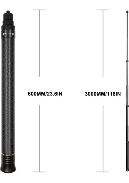 1.5 Metre 1.5/3 Metre Ultra Uzun Karbon Fiber Görünmez Selfie Çubuğu INSTA360 One X2 / R / x Hafif Ayarlanabilir Selfie Çubuğu (Yurt Dışından)
