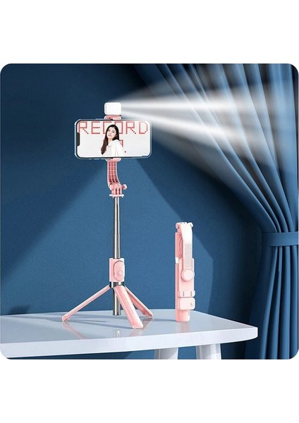 Pembe Küçük Işıklar El Selfie Sopa Entegre Tripod Kamera Fotoğrafçılığı Canlı Için Taşınabilir Teleskopik Bluetooth Selfie Sopa Sabitleyici (Yurt Dışından)