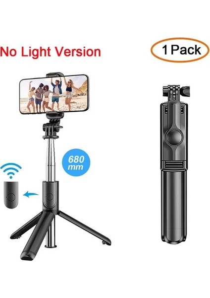 S03 Siyah Kablosuz Bluetooth Selfie Çubuğu Katlanabilir Taşınabilir Tripod, Android iPhone Akıllı Telefon Için Dolgu Işığı Deklanşör Uzaktan Kumanda ile (Yurt Dışından)