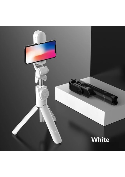 Beyaz Teleskopik Kablosuz Selfie Sopa Telefon Tutucu Tripod Monopod IPhone Samsung Için Profesyonel Dolgu Işığı Kendinden Yapışkanlı (Yurt Dışından)