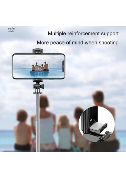 Siyah 2021 Katlanabilir Uzatılabilir Selfie Çubuğu Monopod Tripod Bluetooth Uzaktan Shutter Telefon Selfie Çubuğu Tripod (Yurt Dışından)