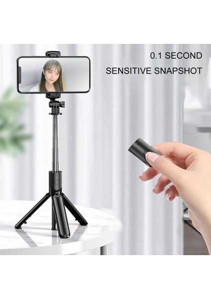 Siyah 2021 Katlanabilir Uzatılabilir Selfie Çubuğu Monopod Tripod Bluetooth Uzaktan Shutter Telefon Selfie Çubuğu Tripod (Yurt Dışından)