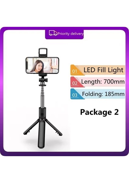 Paket2 Siyah Kablosuz Bluetooth Selfie Çubuğu Dolgu Işığı Deklanşörlü Uzaktan Kumanda Mini Tripod Akıllı Telefon Için Katlanabilir 360 ° Döndürme (Yurt Dışından)