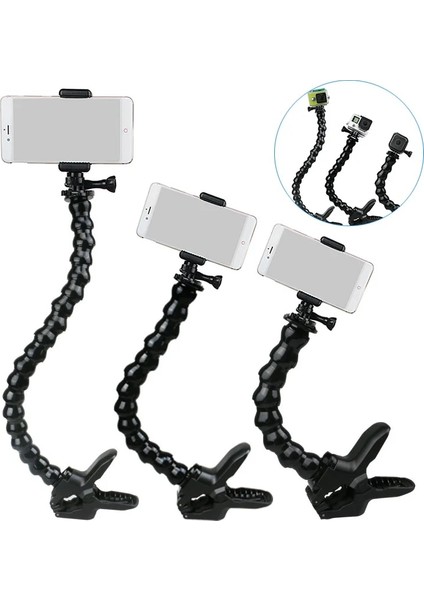 S Modeli Gopro Sjcam Kameralar Için Kelepçeli Esnek Deveboynu Monopod Iphone Xiaomi Huawei Samsung Telefonlar Için Selfie Çubuk Montaj Tutucu (Yurt Dışından)